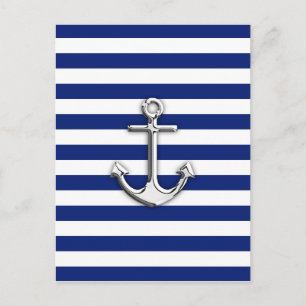 Chrome Anchor on Navy Stripes Postcard
