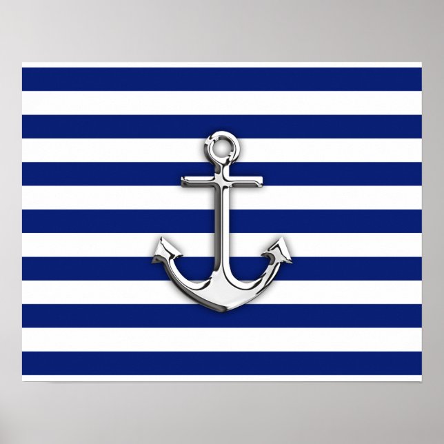 Chrome Anchor on Navy Stripes Poster (Front)