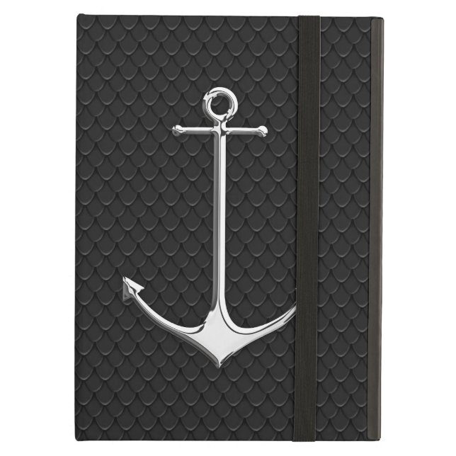 Chrome Anchor on Snake Skin Nautical Lifestyle Cover For iPad Air (Front Closed)