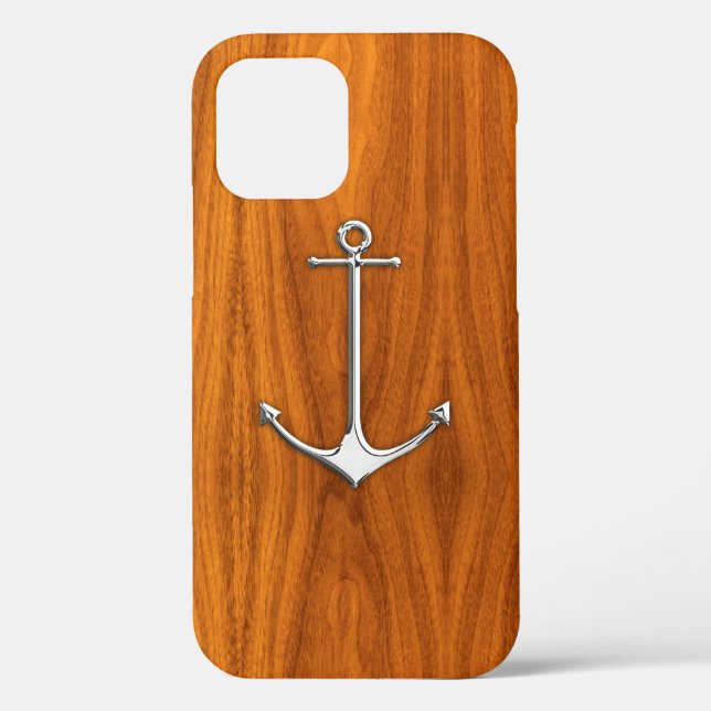 Chrome Anchor on Teak Veneer Print Case-Mate iPhone Case (Back)