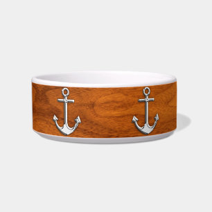 Chrome Anchor on Teak Veneer Style Bowl