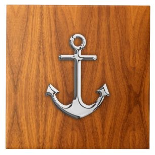 Chrome Anchor on Teak Veneer Style Tile