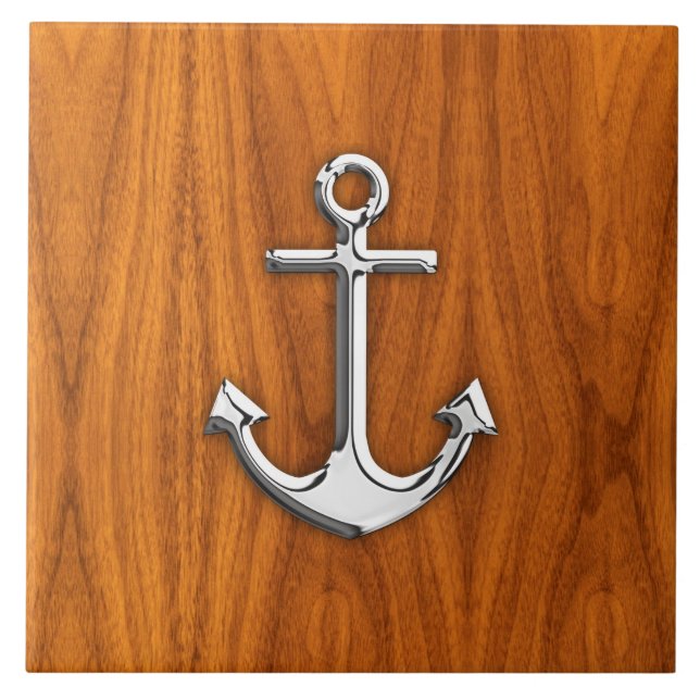 Chrome Anchor on Teak Veneer Style Tile (Front)