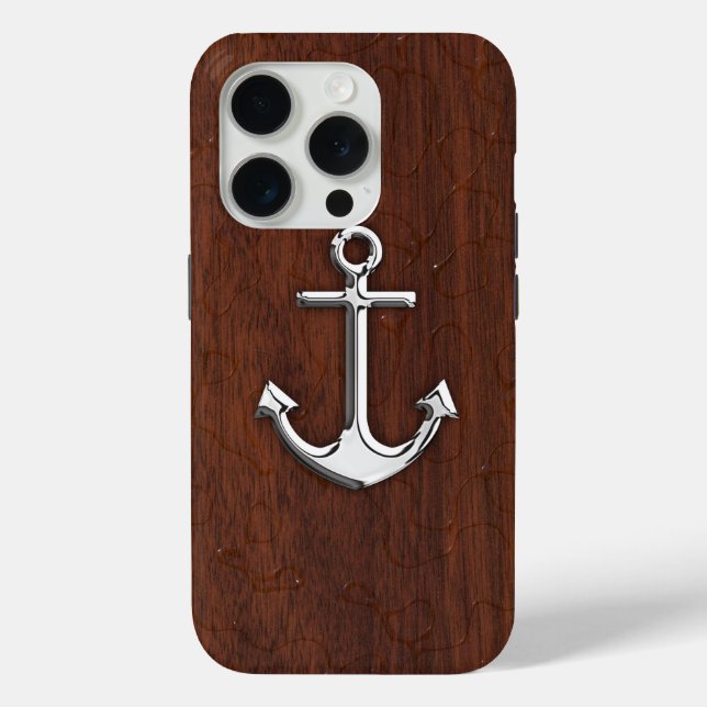 Chrome Anchor on Wet Mahogany Print Case-Mate iPhone Case (Back)