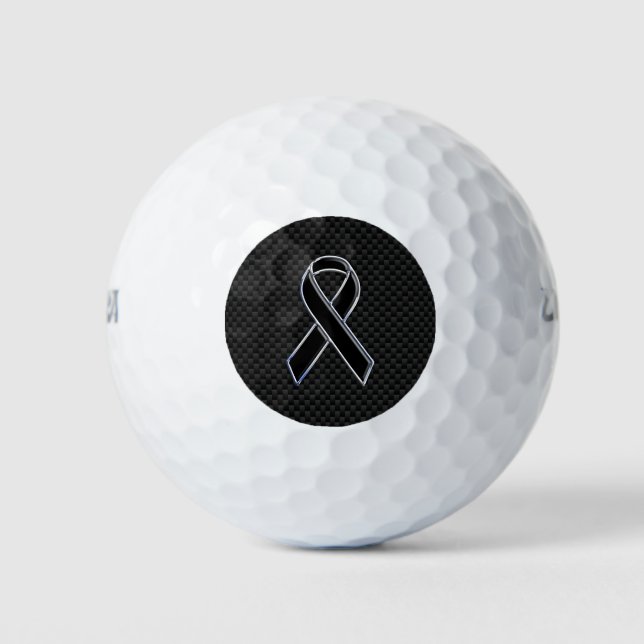 Chrome and Carbon Style Black Ribbon Awareness Golf Balls (Front)