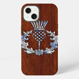 Chrome and Mahogany Wood Styles Scottish Thistle iPhone Case