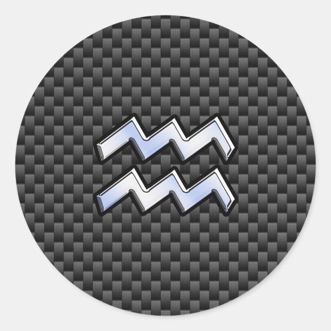 Chrome Aquarius Zodiac Sign Carbon Fibre Styles Classic Round Sticker (Front)