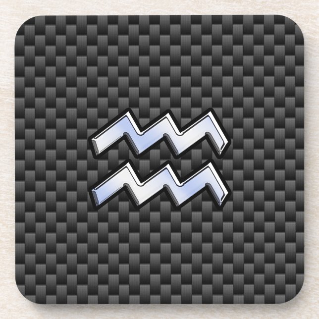 Chrome Aquarius Zodiac Sign Carbon Fibre Styles Coaster (Front)