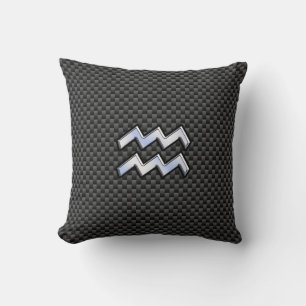 Chrome Aquarius Zodiac Sign Carbon Fibre Styles Cushion