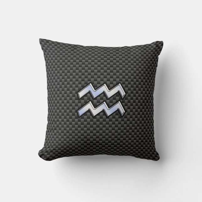 Chrome Aquarius Zodiac Sign Carbon Fibre Styles Cushion (Front)