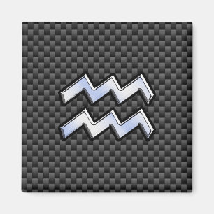 Chrome Aquarius Zodiac Sign Carbon Fibre Styles Magnet