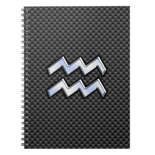 Chrome Aquarius Zodiac Sign Carbon Fibre Styles Notebook