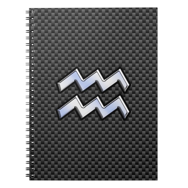 Chrome Aquarius Zodiac Sign Carbon Fibre Styles Notebook (Front)