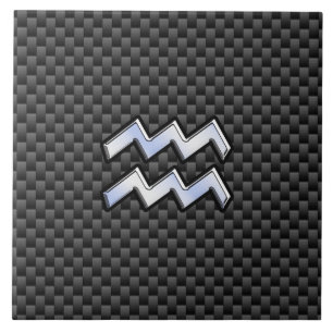 Chrome Aquarius Zodiac Sign Carbon Fibre Styles Tile