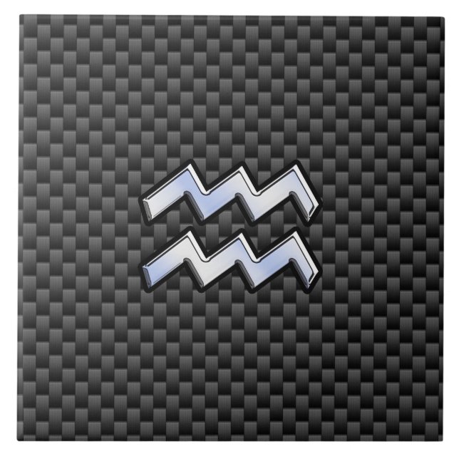 Chrome Aquarius Zodiac Sign Carbon Fibre Styles Tile (Front)