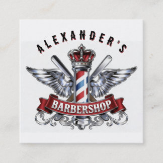 Chrome Barber Pole and Crown Personalize Square Business Card