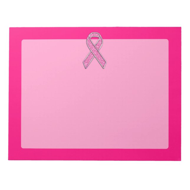 Chrome Belted Glitter Style Pink Ribbon Awareness Notepad (Front)