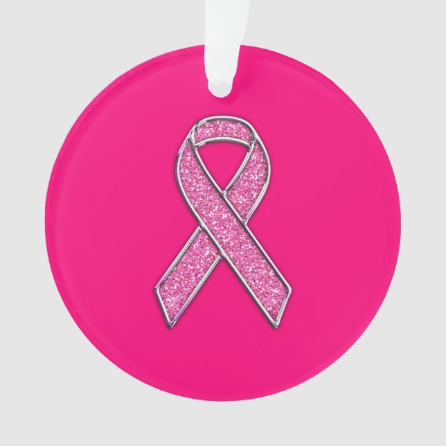 Chrome Belted Glitter Style Pink Ribbon Awareness Ornament (Front)