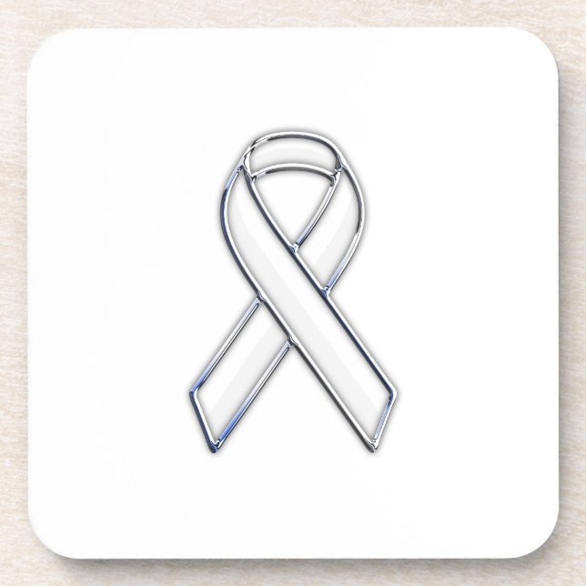Chrome Belted Style White Ribbon Awareness Coaster (Front)