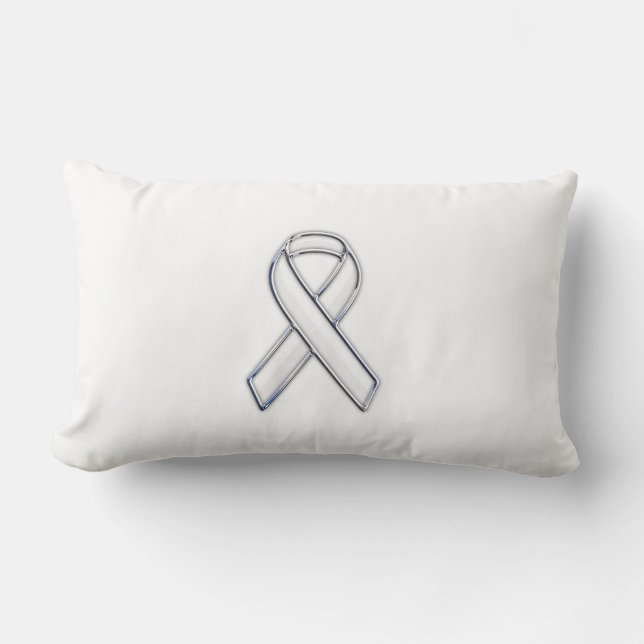 Chrome Belted Style White Ribbon Awareness Lumbar Cushion (Front)