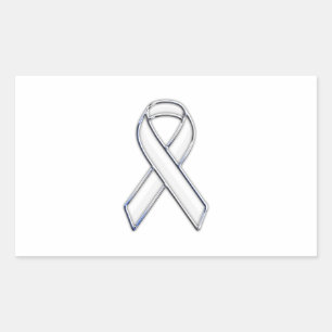 Chrome Belted Style White Ribbon Awareness Rectangular Sticker