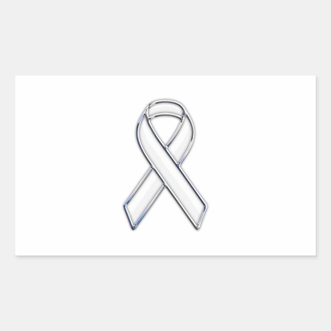 Chrome Belted Style White Ribbon Awareness Rectangular Sticker (Front)