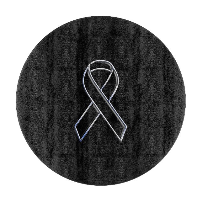 Chrome Black on Black Ribbon Awareness Cutting Board (Front)