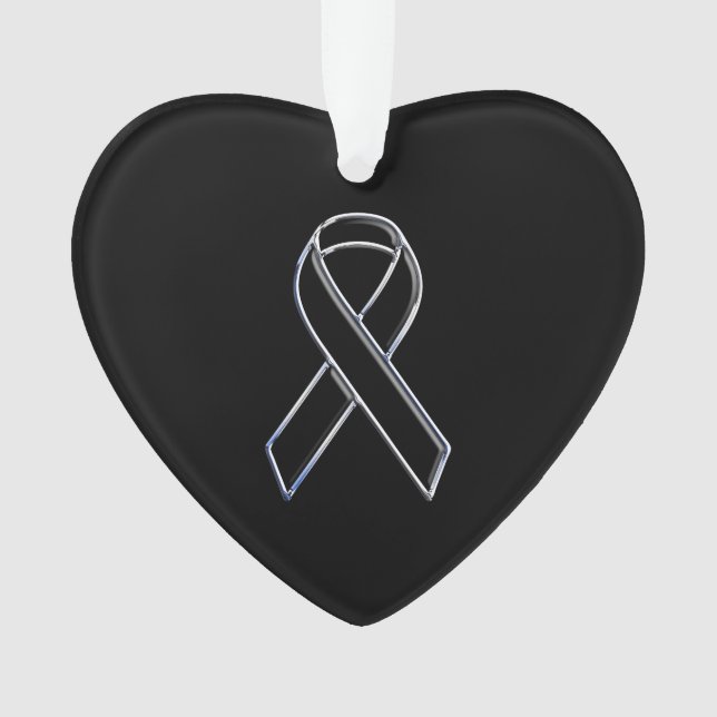 Chrome Black on Black Ribbon Awareness Ornament (Front)