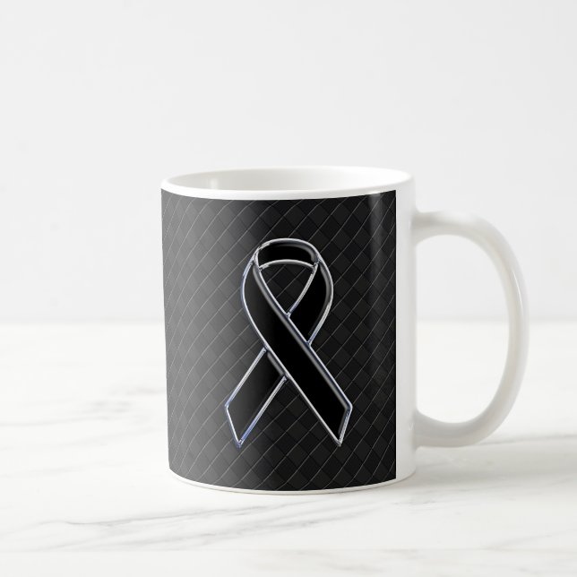 Chrome Black Ribbon Awareness Decor Coffee Mug (Right)