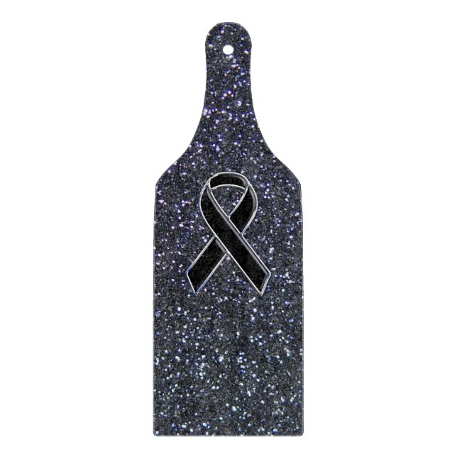 Chrome Black Ribbon Awareness Midnight Blue Cutting Board (Front)