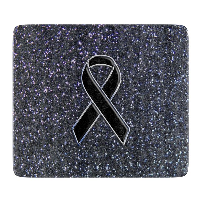 Chrome Black Ribbon Awareness Midnight Blue Cutting Board (Front)