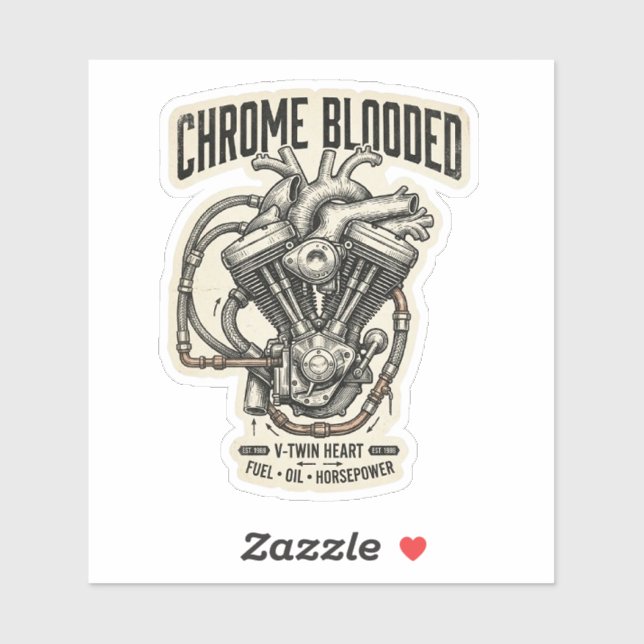 Chrome Blooded V-Twin Heart Decal (Sheet)