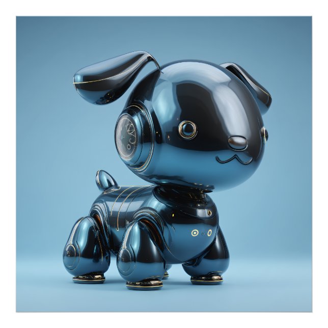 Chrome Blue Robot Dog Photo Print (Front)