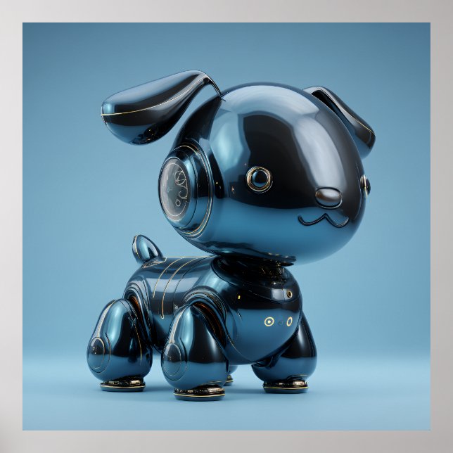 Chrome Blue Robot Dog Poster (Front)