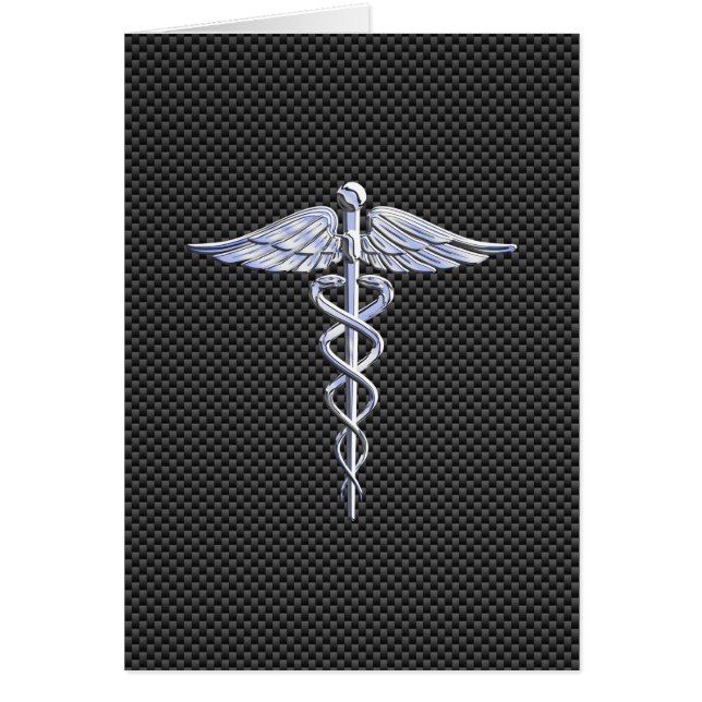 Chrome Caduceus Medical Symbol Black Carbon Fibre (Front)