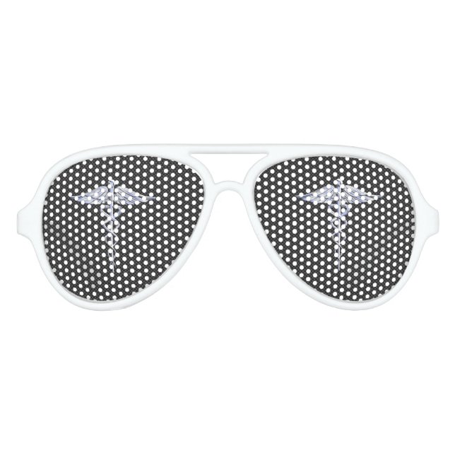 Chrome Caduceus Medical Symbol Black Carbon Fibre Aviator Sunglasses (Front)