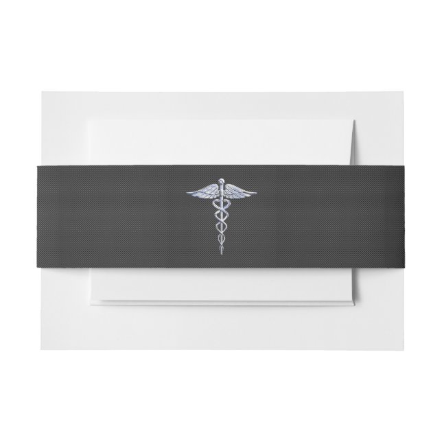 Chrome Caduceus Medical Symbol Black Carbon Fibre Invitation Belly Band (Front Example)