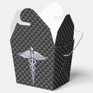 Chrome Caduceus Medical Symbol Carbon Fibre Decor Favour Box