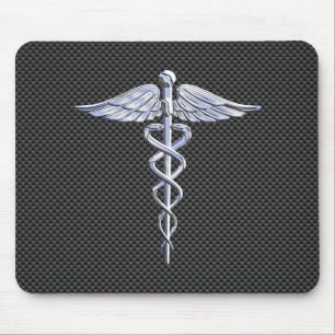 Chrome Caduceus Medical Symbol Carbon Fibre Decor Mouse Pad