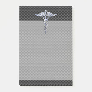 Chrome Caduceus Medical Symbol Carbon Fibre Decor Post-it Notes