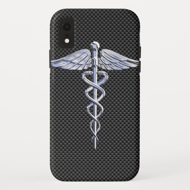 Chrome Caduceus Medical Symbol Carbon Fibre Print Case-Mate iPhone Case (Back)