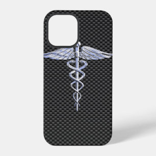 Chrome Caduceus Medical Symbol Carbon Fibre Print iPhone Case