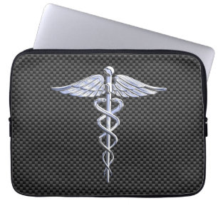 Chrome Caduceus Medical Symbol Carbon Fibre Print Laptop Sleeve