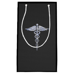Chrome Caduceus Medical Symbol Carbon Fibre Print Small Gift Bag