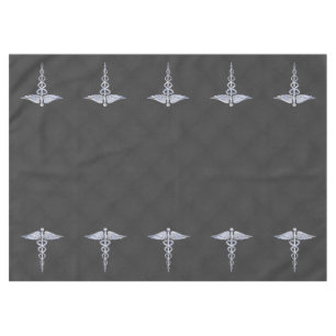 Chrome Caduceus Medical Symbol Carbon Fibre Print Tablecloth