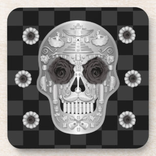 Chrome Calavera (Black Rose) Beverage Coaster