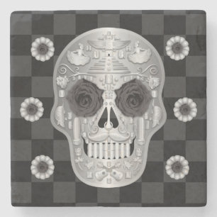 Chrome Calavera (Black Rose) Stone Coaster