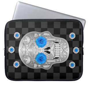 Chrome Calavera (Blue Rose) Laptop Sleeve