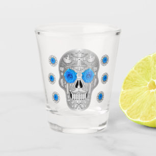 Chrome Calavera (Blue Rose) Shot Glass