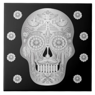 Chrome Calavera Ceramic Tile